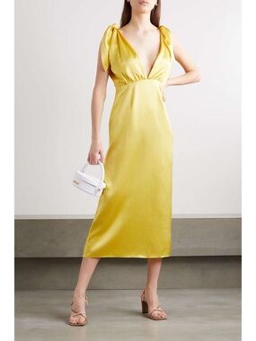 Bernadette yellow John silk satin v-neck midi sleeveless dress size 34 US 2 NWT